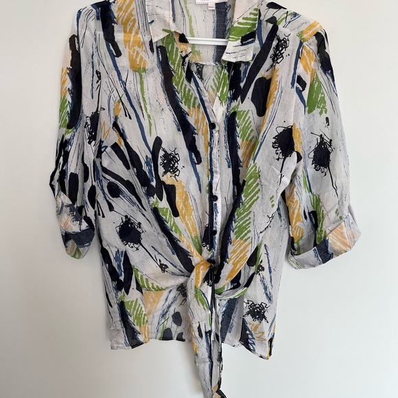 Grenier Abstract Print Tie-Front Blouse size XS - Picture 2 of 6